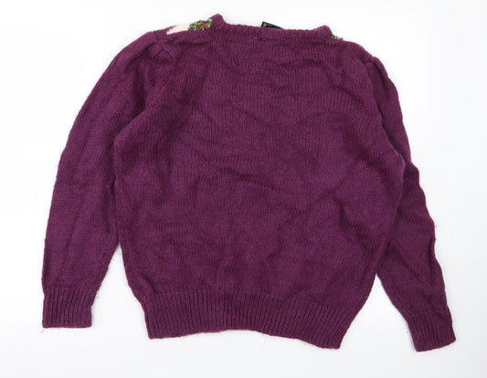 Paramour Womens Purple Knit Pullover Jumper One Size
