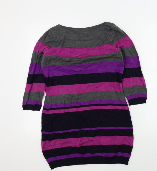 M&S Womens Green Striped Pullover Jumper Size 12
