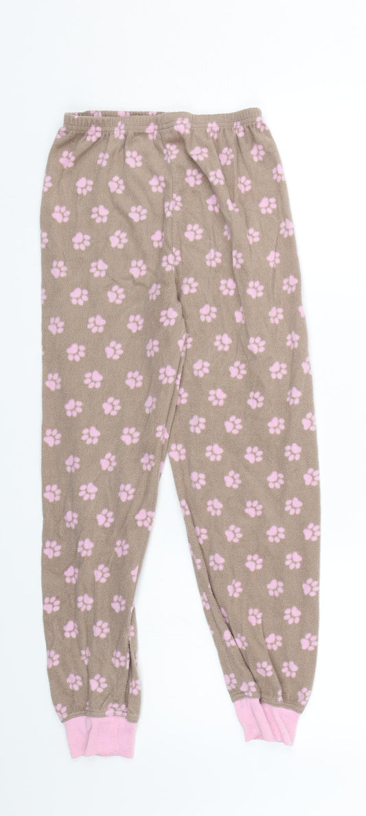 YD Girls Brown Animal Print Fleece Cami Lounge Pants Size 8-9 Years
