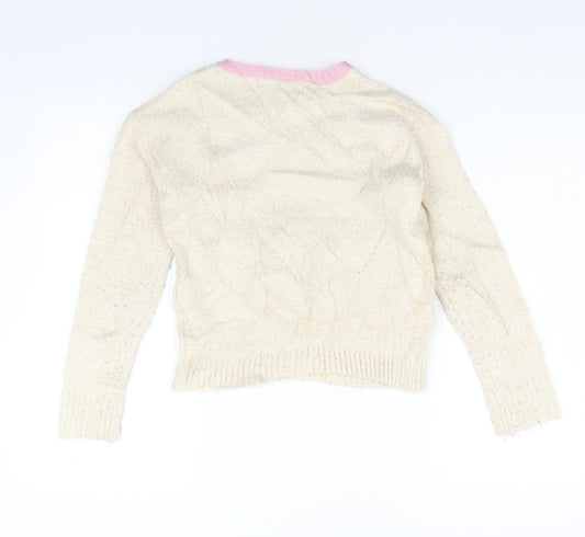 Marks and Spencer Girls Beige Pullover Jumper Size 10-11 Years - sequin