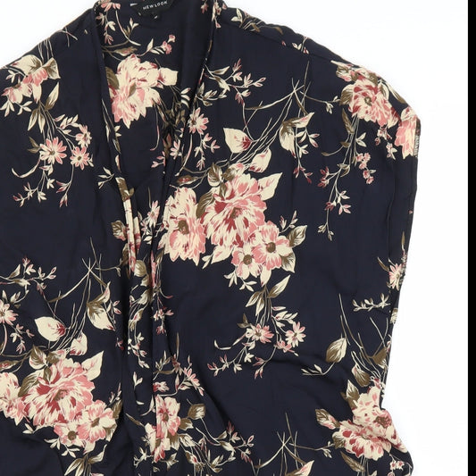 New Look Womens Blue Floral Kimono Blouse Size 10