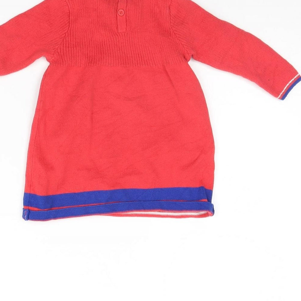 Brand and care label for Next girls’ red fit & flare, size 6-9, months