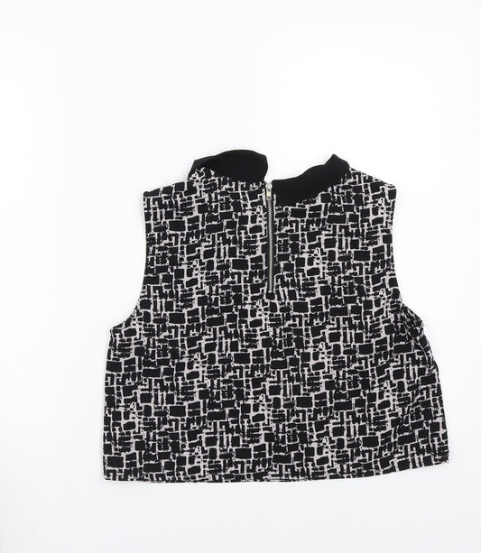 Boohoo Womens Black Geometric Basic Blouse Size 10