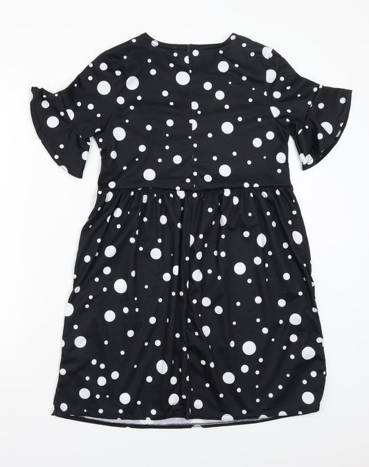 Boohoo Womens Black Polka Dot A-Line Size 8