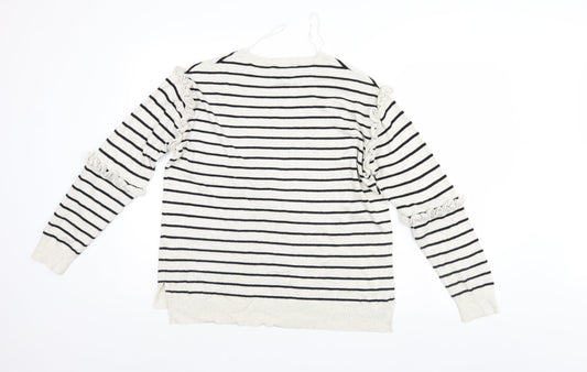 Nine Womens White Striped Pullover Jumper Size 14
