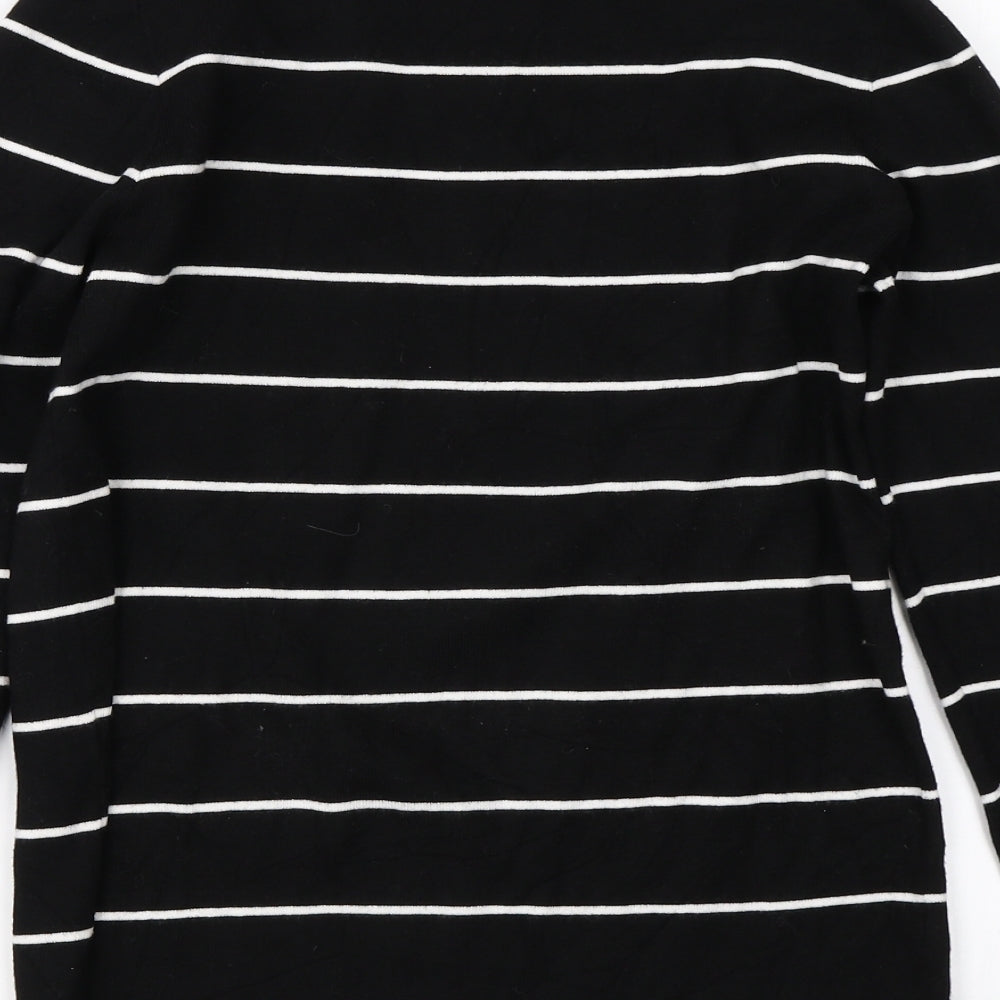 Brand and care label for Kirkland women’s black striped jumper, size S
