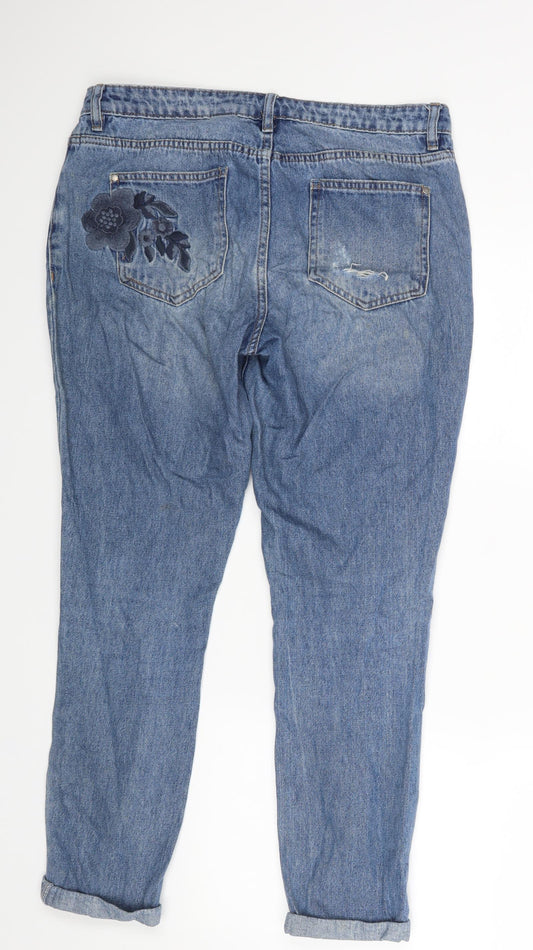 NEXT Womens Blue Floral Straight Jeans Size 10 L27 in