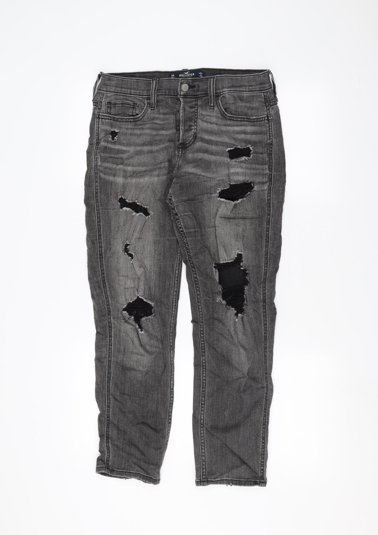 Hollister Mens Grey Skinny Jeans Size 27 in L24 in - ripped details