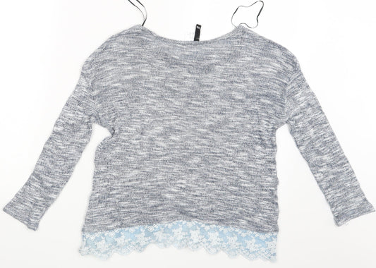 Divided Womens Grey Floral Pullover Jumper Size XS