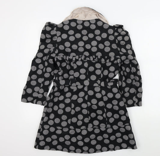 Miss Selfridge Womens Black Polka Dot Overcoat Coat Size 6