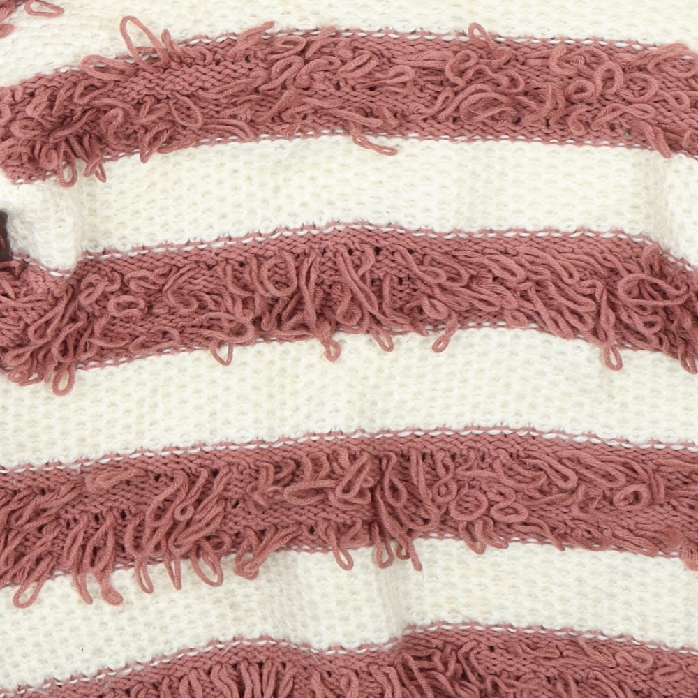 Brand and care label for I love girlswear girls’ pink striped knit jumper, size 10-11, years