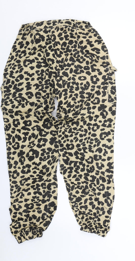 PRETTYLITTLETHING Womens Beige Animal Print Denim Cargo Trousers Size 4 L25 in