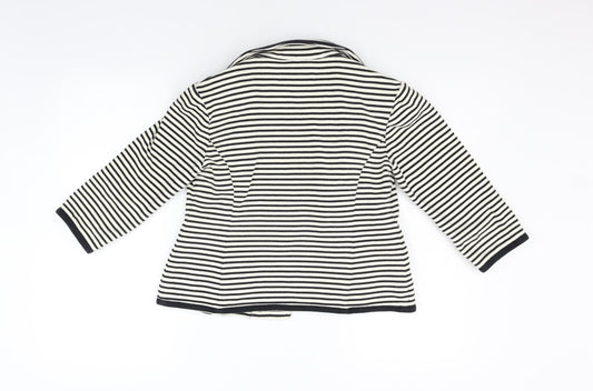 John Lewis Womens White Striped Cardigan Jumper Size 8