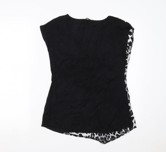 Oasis Womens Black Animal Print Basic T-Shirt Size S