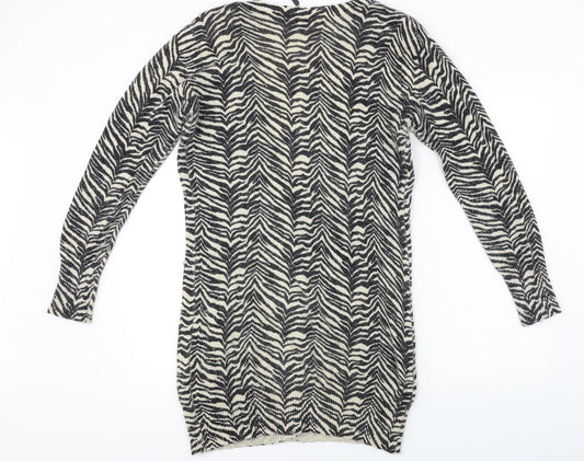 Initial Womens Black Animal Print Cardigan Jumper Size L