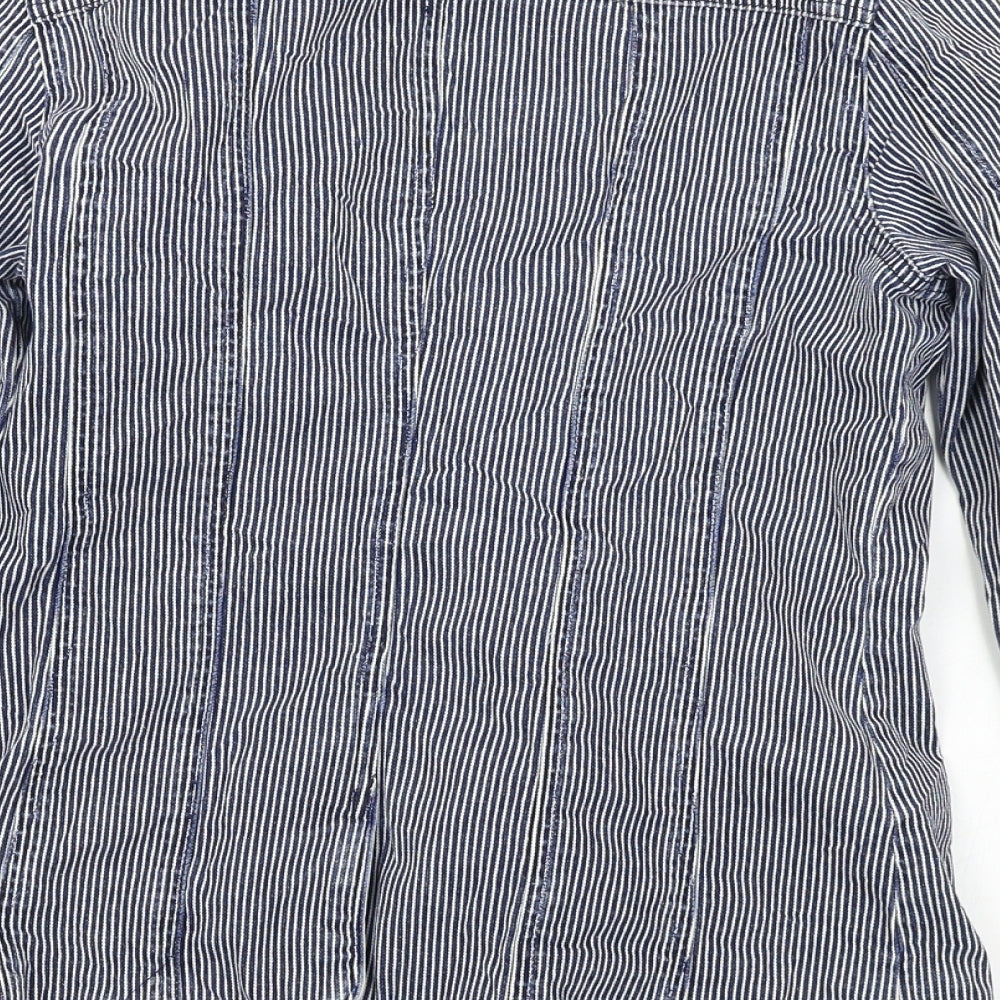 EVIE Womens Blue Striped Jacket Coat Size 10