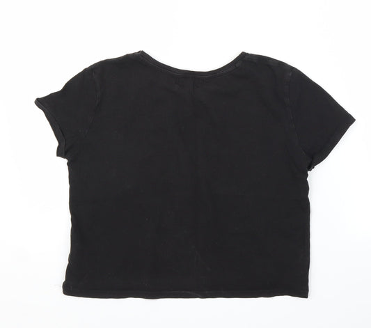H&M Girls Black Cropped T-Shirt Size 13 Years - Unicorn
