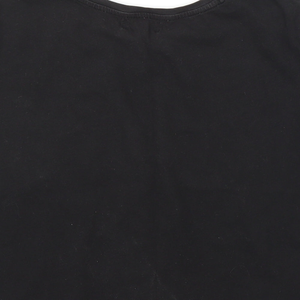 Brand and care label for H&M girls’ black cropped t-shirt, size 13, years - unicorn
