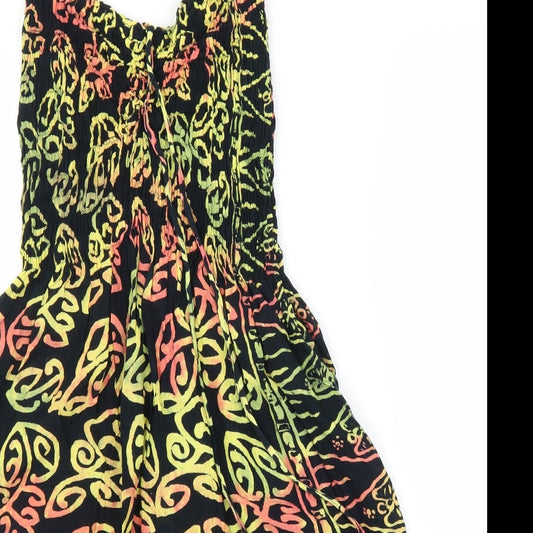 Bam Bu Womens Black Floral Rayon A-Line Size S
