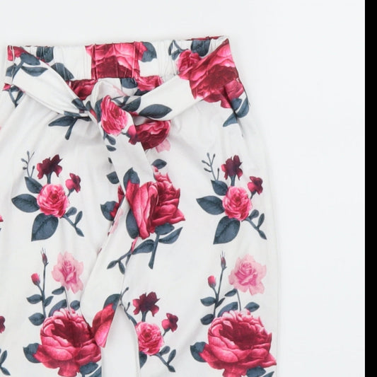 Preworn Girls White Floral Capri Leggings Size 12 Months
