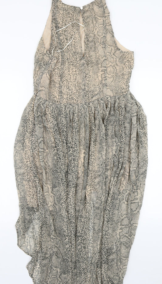 Oasis Womens Beige Animal Print A-Line Size 12