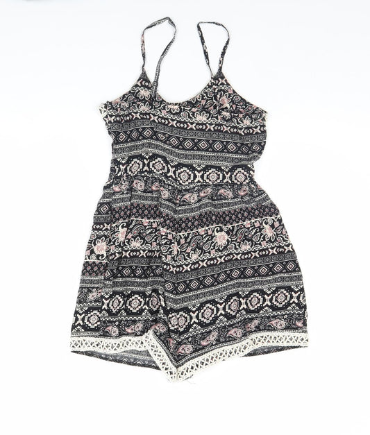 Parisian Collection Womens Black Striped Playsuit One-Piece Size 8 L3 in