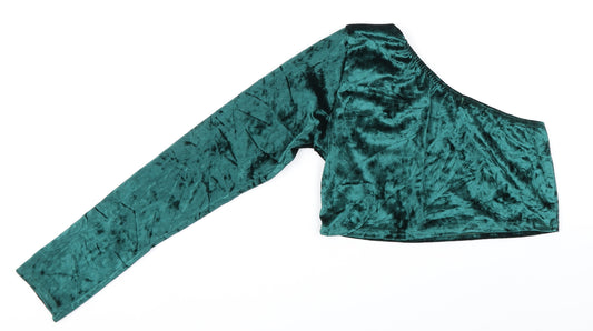 PRETTYLITTLETHING Womens Green Velour Cropped Blouse Size 16