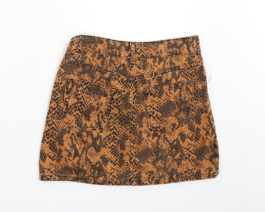 Topshop Womens Orange Animal Print Denim Mini Skirt Size 8