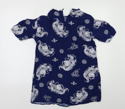 Motel Womens Blue Geometric Basic Blouse Size S