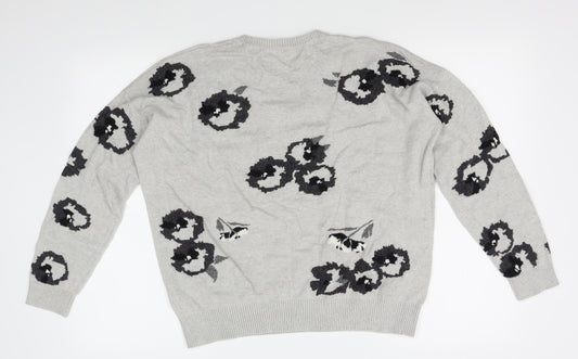John Lewis Womens Grey Floral Pullover Jumper Size 14