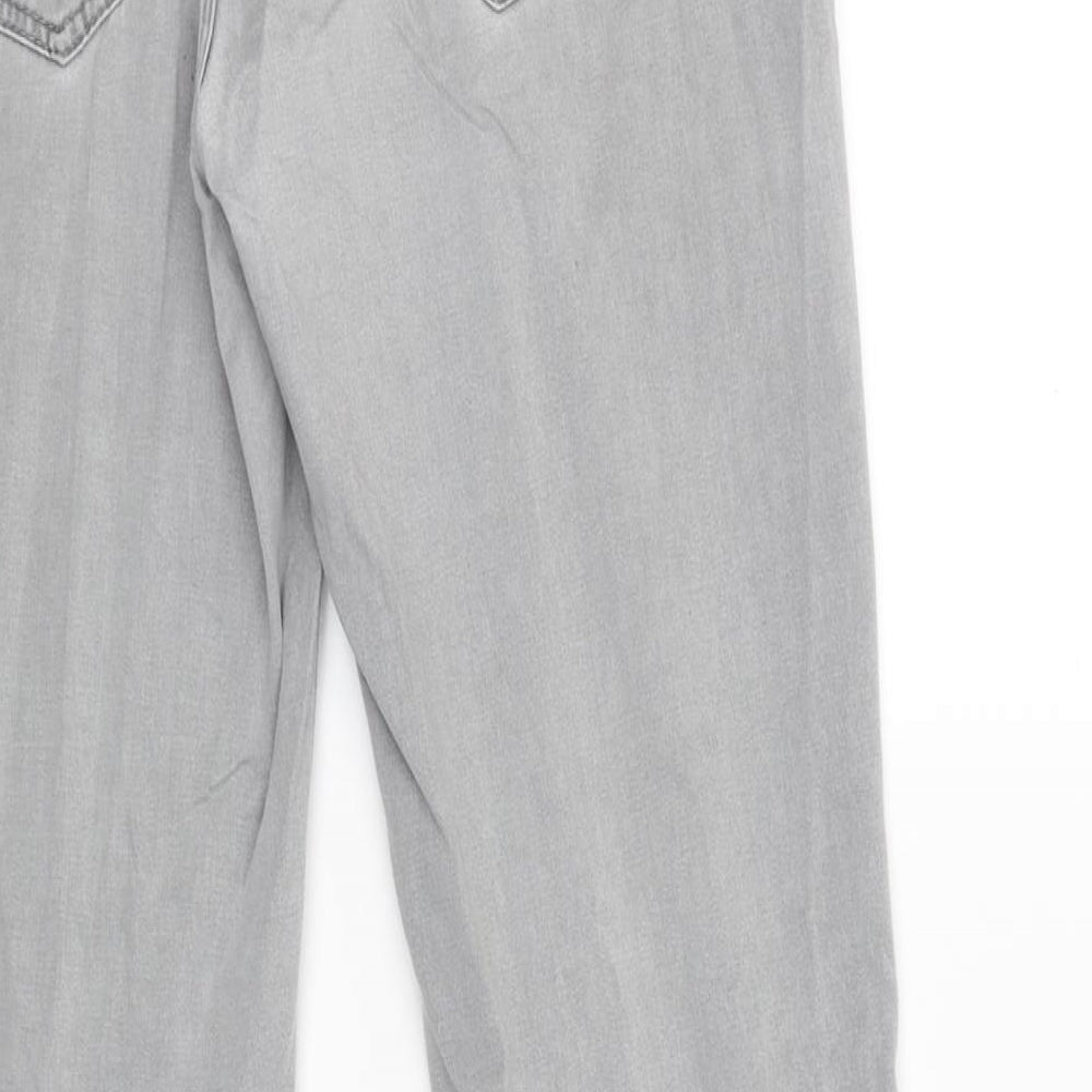 Brand and care label for ESPRIT women’s grey capri trousers, size UK 32, 30-inch leg