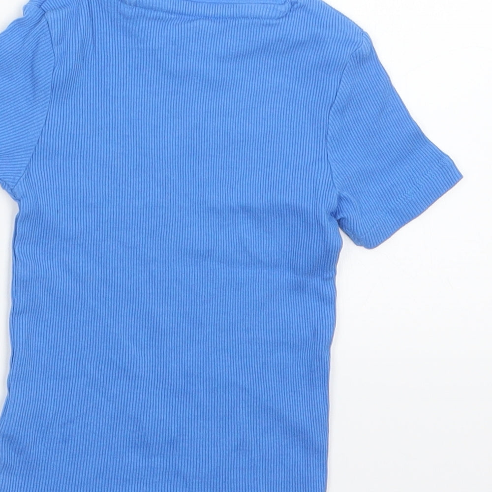 Brand and care label for Next girls’ blue basic t-shirt, size 2-3, years