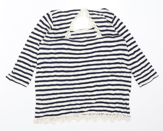 Pull&Bear Womens Blue Striped Basic T-Shirt Size S