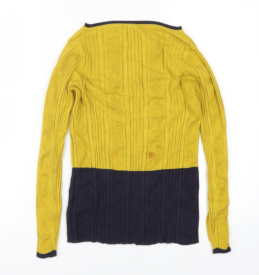 Preworn Womens Yellow Knit Pullover Jumper Size 14 - Colour Block