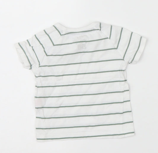 F&F Boys White Striped Basic T-Shirt Size 3-6 Months - Green Stripes