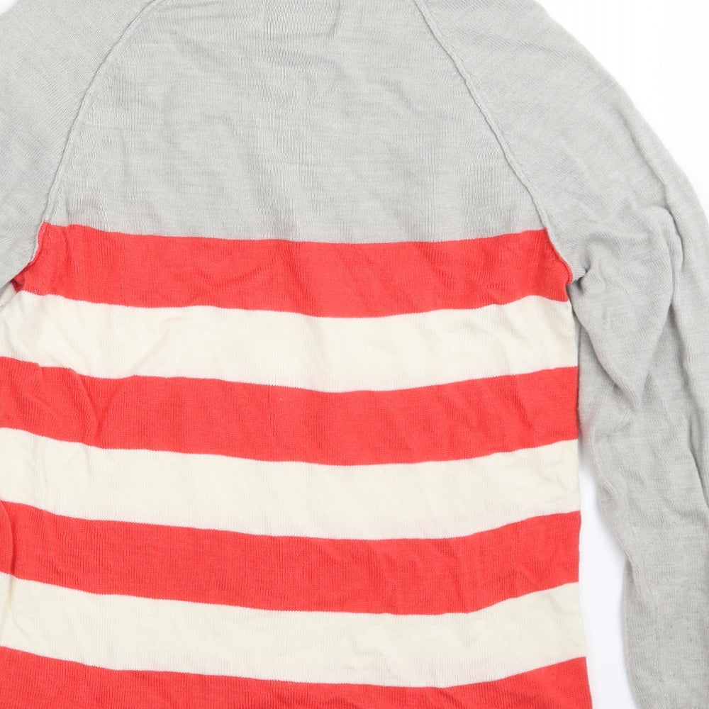Brand and care label for Papaya women’s multicoloured striped pullover sweatshirt, size UK 10