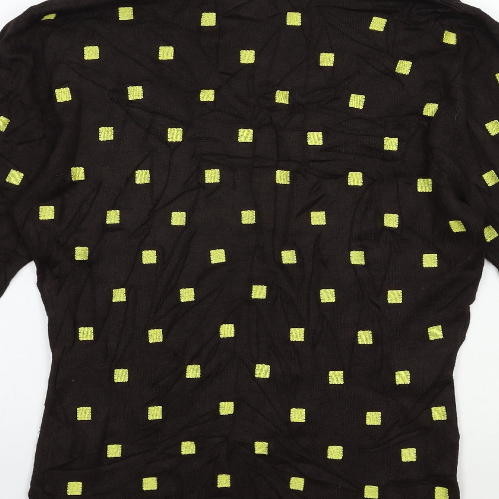 Brand and care label for Kaliko women’s brown geometric knit jumper, size UK 8