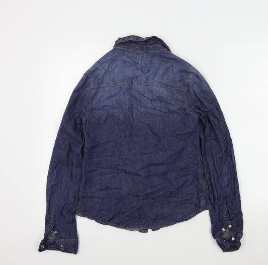 New Look Womens Blue Colourblock Basic Button-Up Size 6