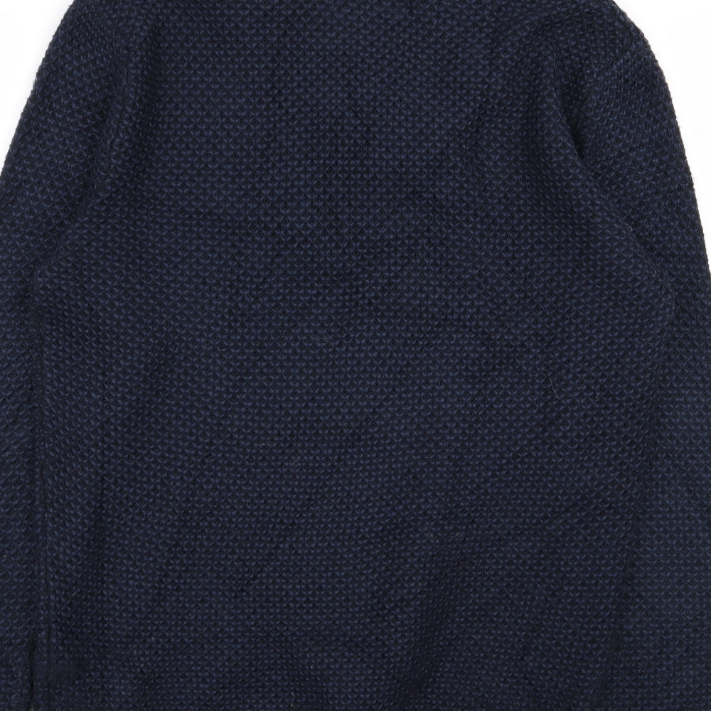 Brand and care label for Easy men’s blue jumper, size M