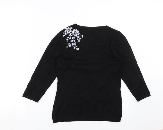 Precis Womens Black Floral Knit Pullover Jumper Size XS - Floral embroidery