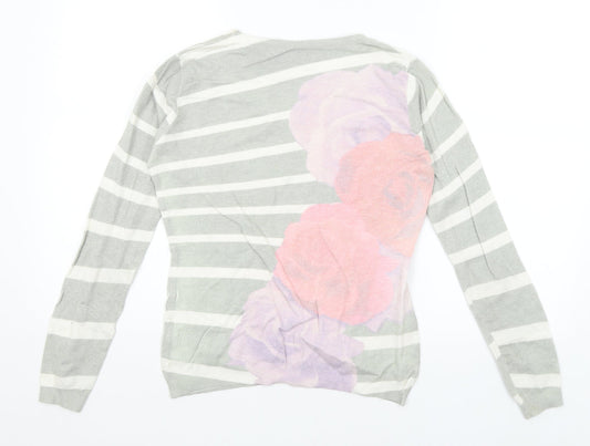 Passione Womens Green Striped Pullover Jumper Size S