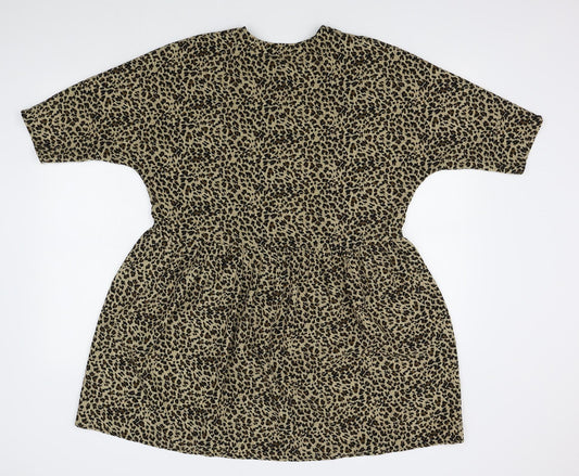 Boohoo Womens Brown Animal Print Basic Blouse Size 8