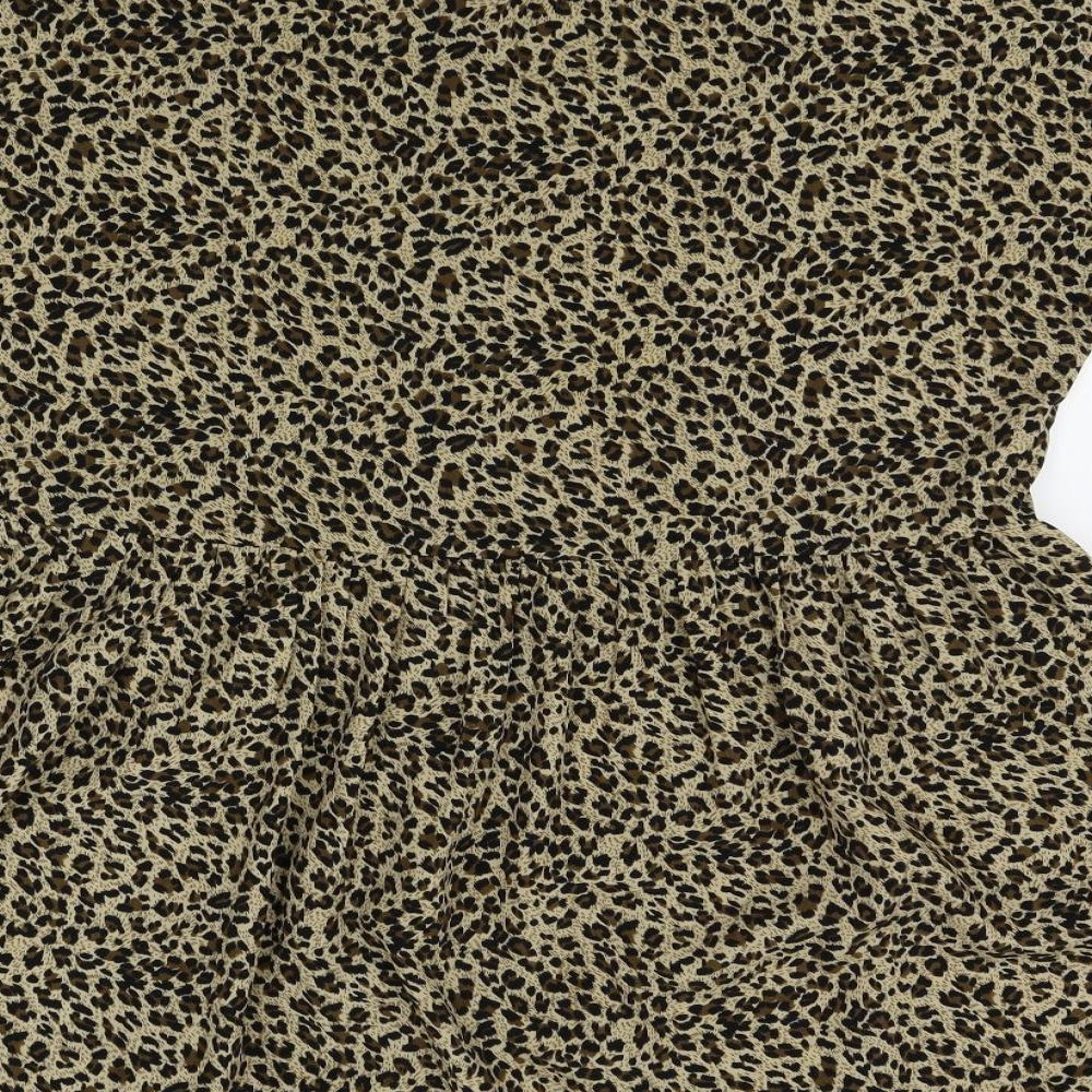 Boohoo Womens Brown Animal Print Basic Blouse Size 8