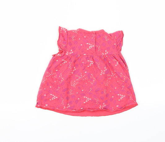 Preworn Girls Red Floral Basic T-Shirt Size 9-12 Months