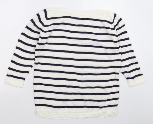 Isle Womens White Striped Knit Pullover Jumper Size 16