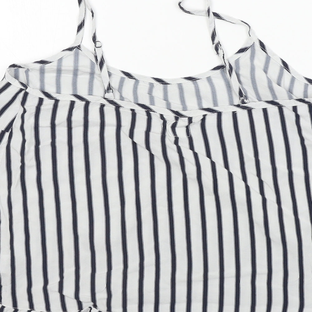 Brand and care label for Time To Dream women’s white striped basic t-shirt, size UK 12