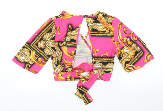 Quiz Womens Pink Floral Cropped Blouse Size 8