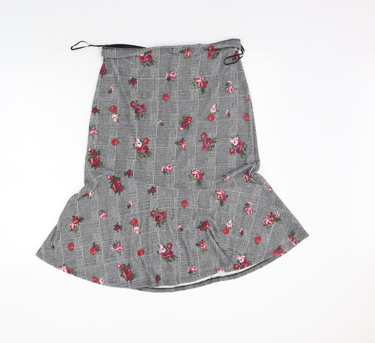 Preworn Womens Grey Floral A-Line Skirt Size 12