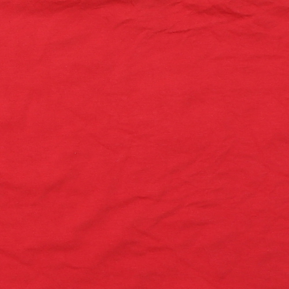Brand and care label for New Look girls’ red cropped t-shirt, size 10-11, years