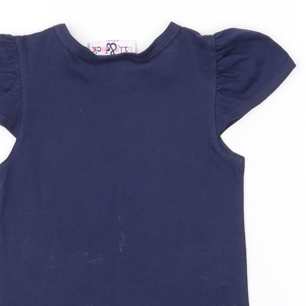 Brand and care label for Lily & Jack girls’ blue animal print pullover blouse, size 6-9, months - under the sea